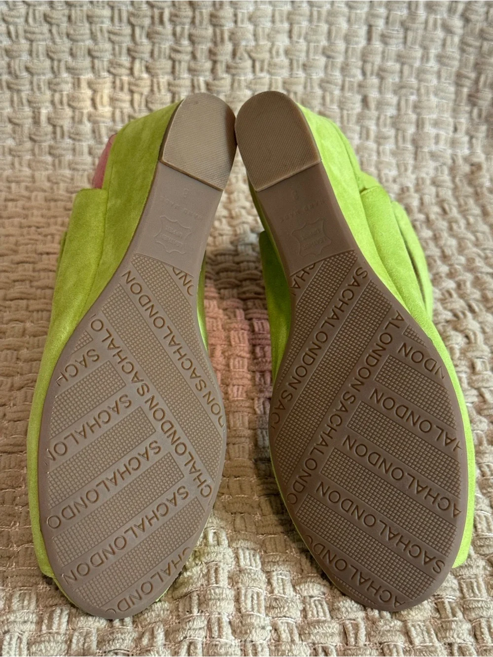 Sacha London Lime Green Suede Peep-Toe Wedge Sandals